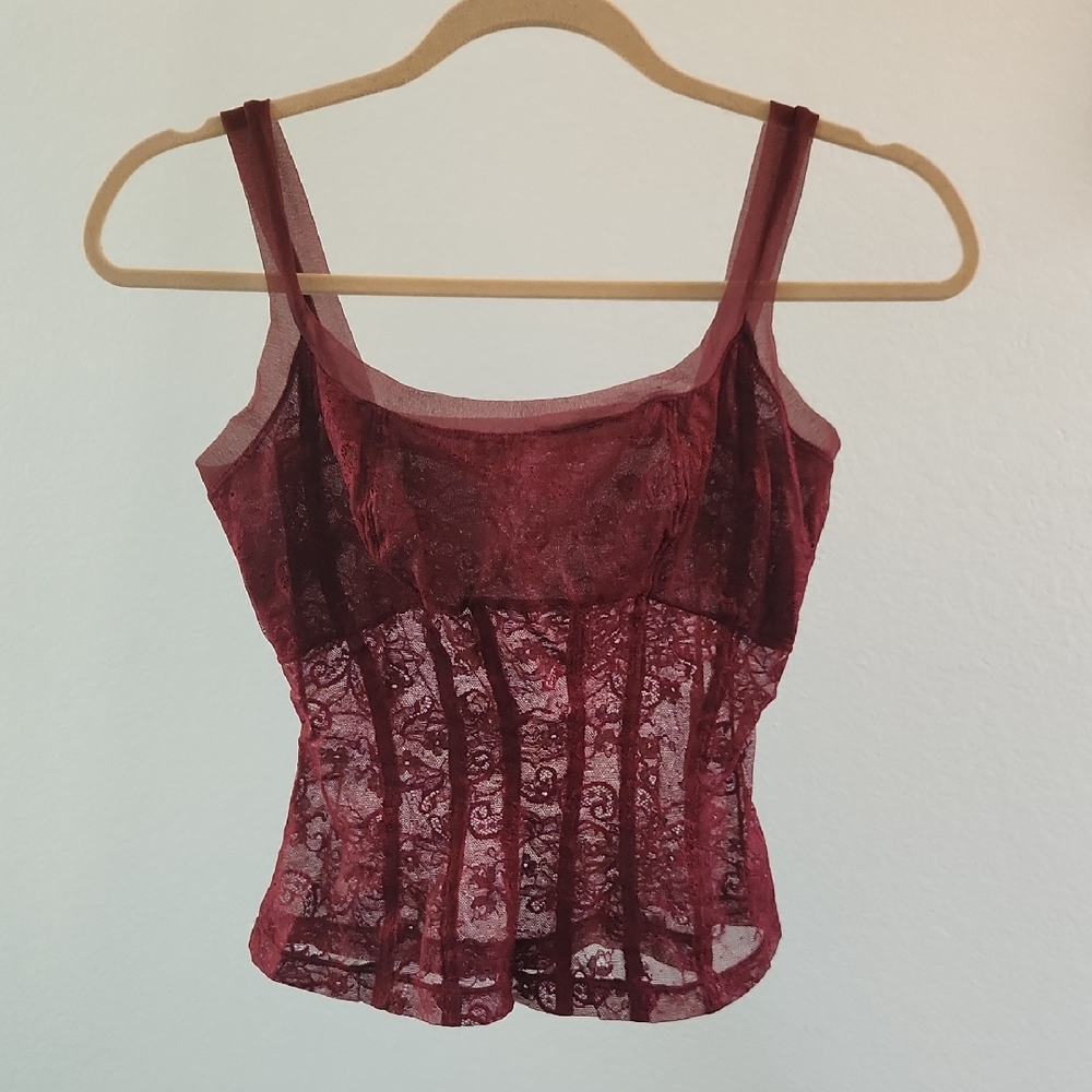 Vintage 90's On Gossamer Lace Mesh Corset Camisole